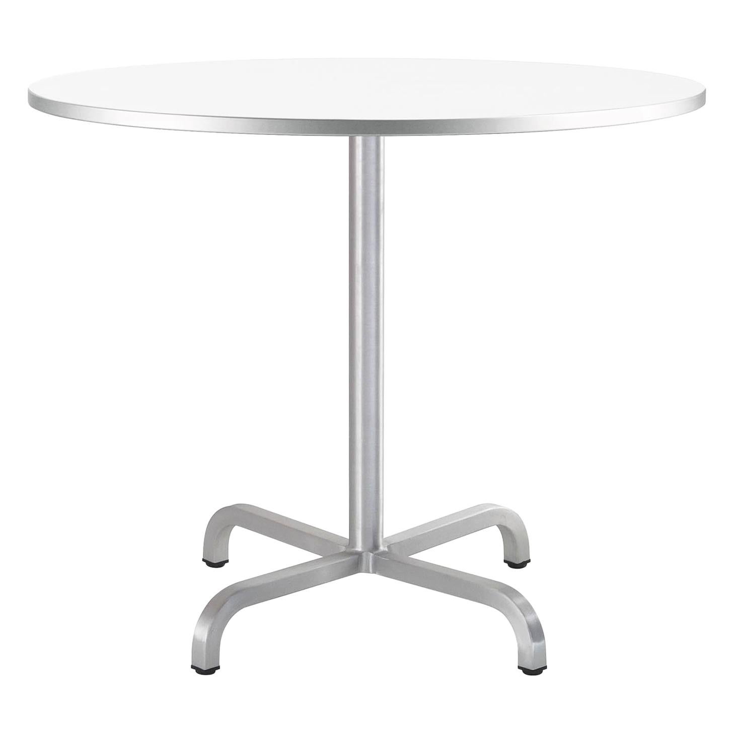 Emeco 20-06 Large Round Cafe Table with White Laminate Top by Norman Foster For Sale