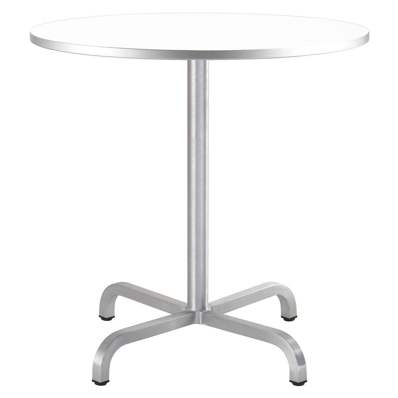 Emeco 20-06 Medium Round Cafe Table with White Laminate Top by Norman Foster  For Sale