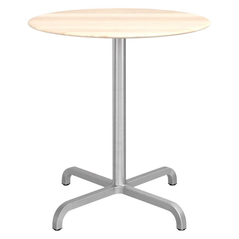 Emeco 20-06 Medium Round Wood Cafe Table with Aluminium Frame by Norman Foster For Sale