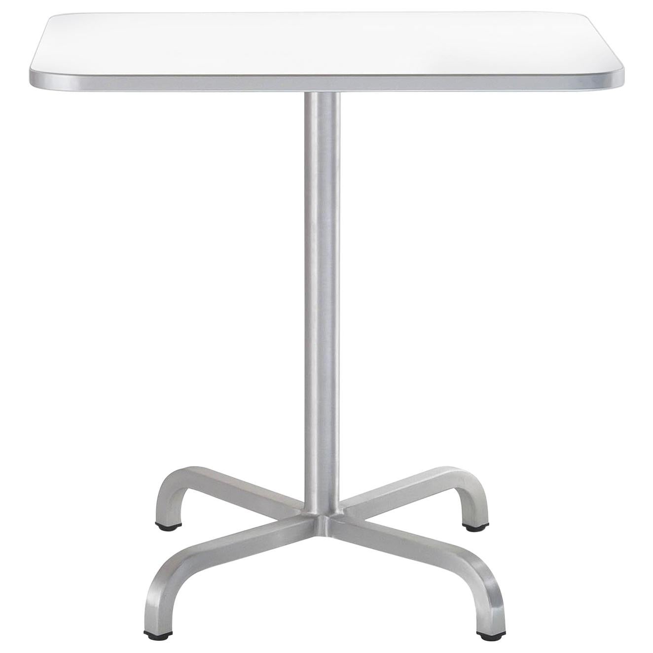 Emeco 20-06 Medium Square Café Table with White Laminate Top by Norman Foster  For Sale
