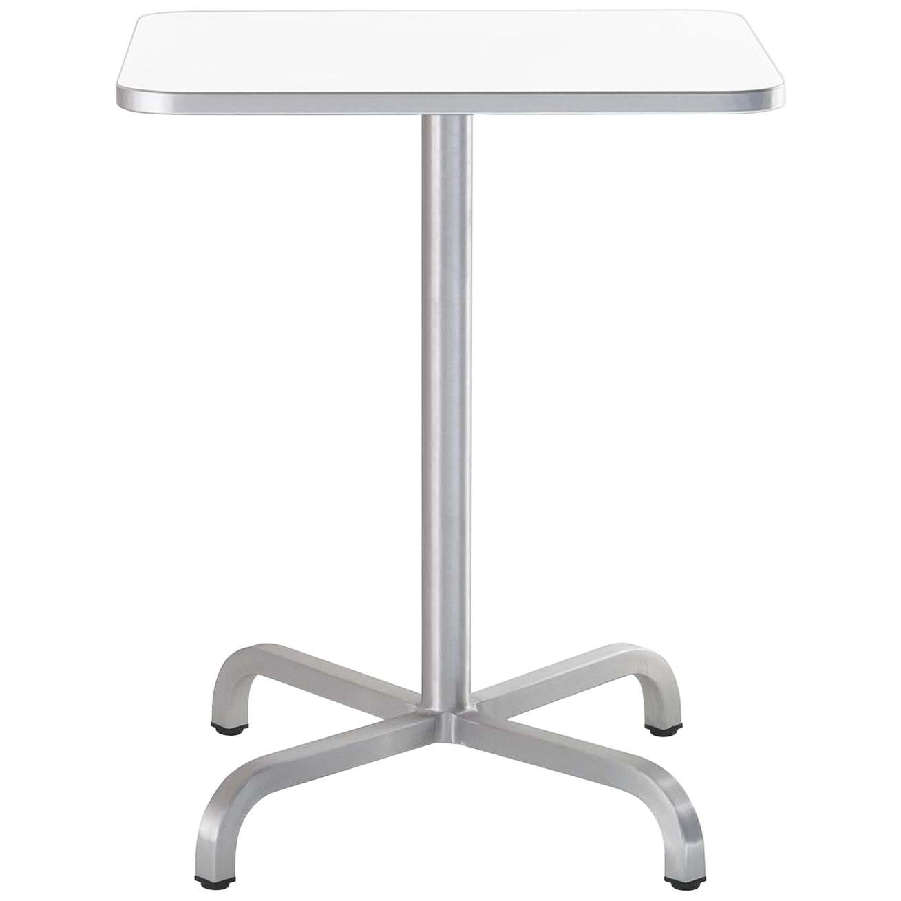 Emeco 20-06 Small Square Café Table with White Laminate Top by Norman Foster