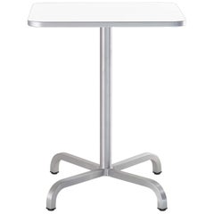 Emeco 20-06 Small Square Café Table with White Laminate Top by Norman Foster