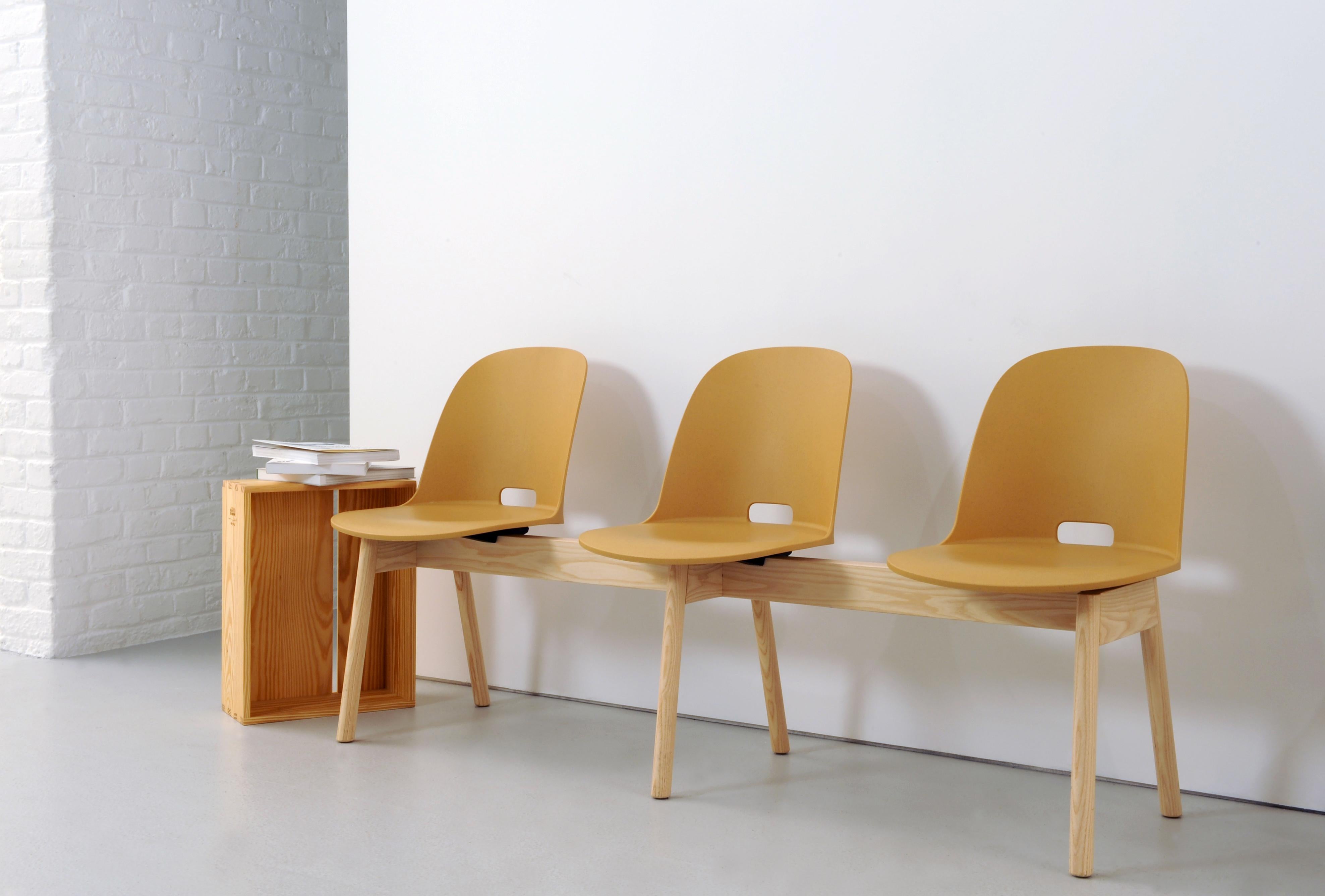 Modern Emeco Alfi 3-Seat Bench in Brown & Dark Ash with High Back by Jasper Morrison For Sale