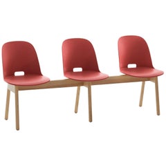 Emeco Alfi 3-Seat Bench in Red and Ash with High Back by Jasper Morrison