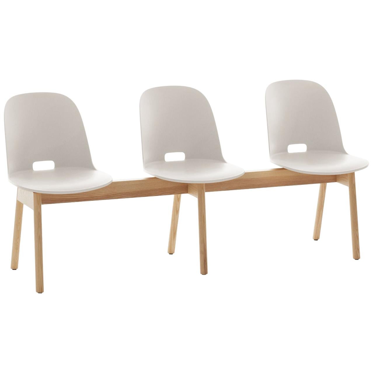 Emeco Alfi 3-Seat Bench in White and Ash with High Back by Jasper Morrison