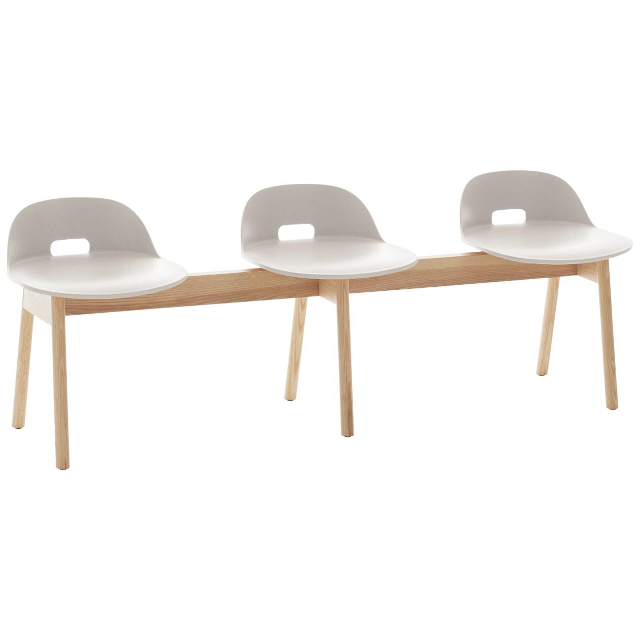 Emeco Alfi 3-Seat Bench in White and Ash with Low Back by Jasper Morrison