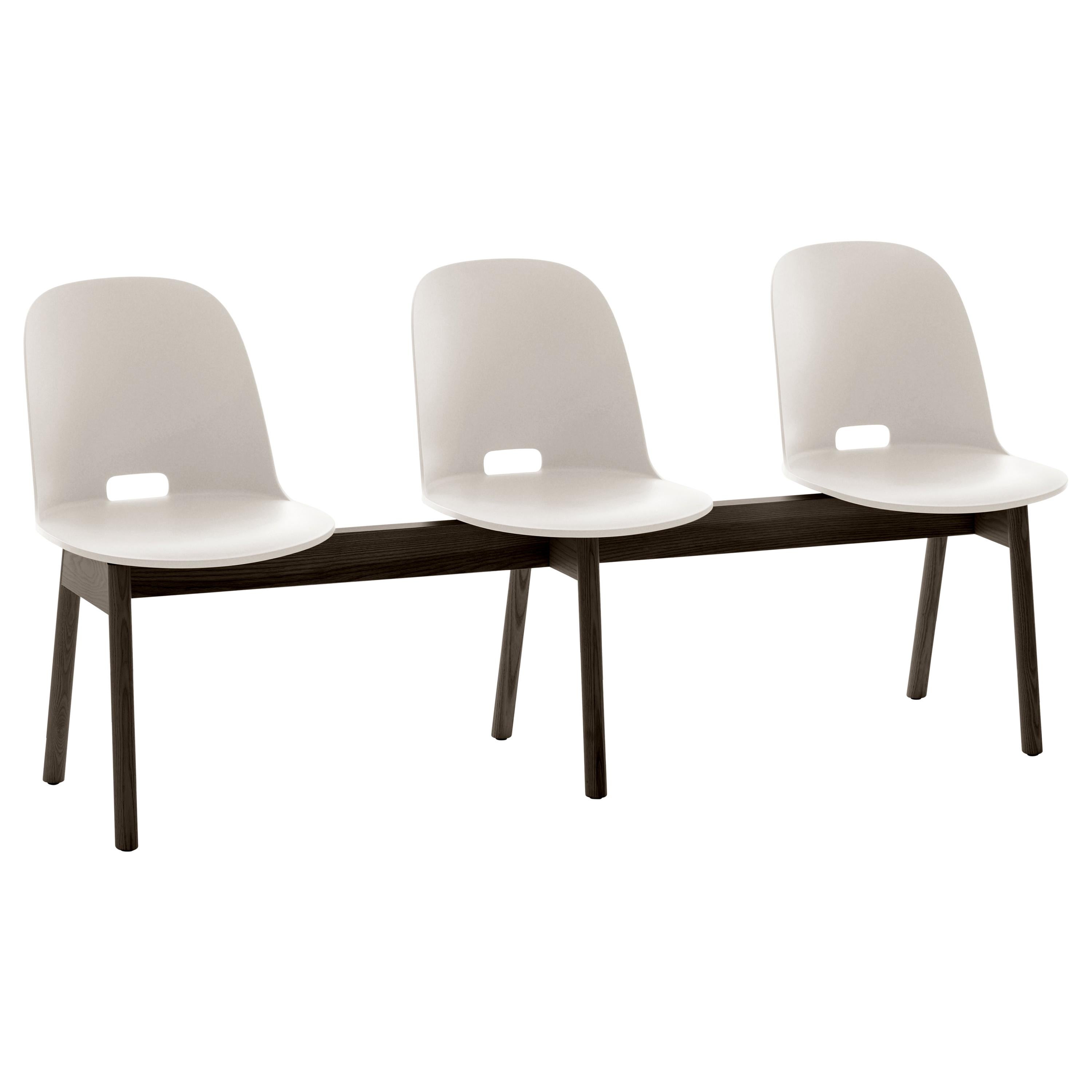 Emeco Alfi 3-Seat Bench in White and Dark Ash with High Back by Jasper Morrison