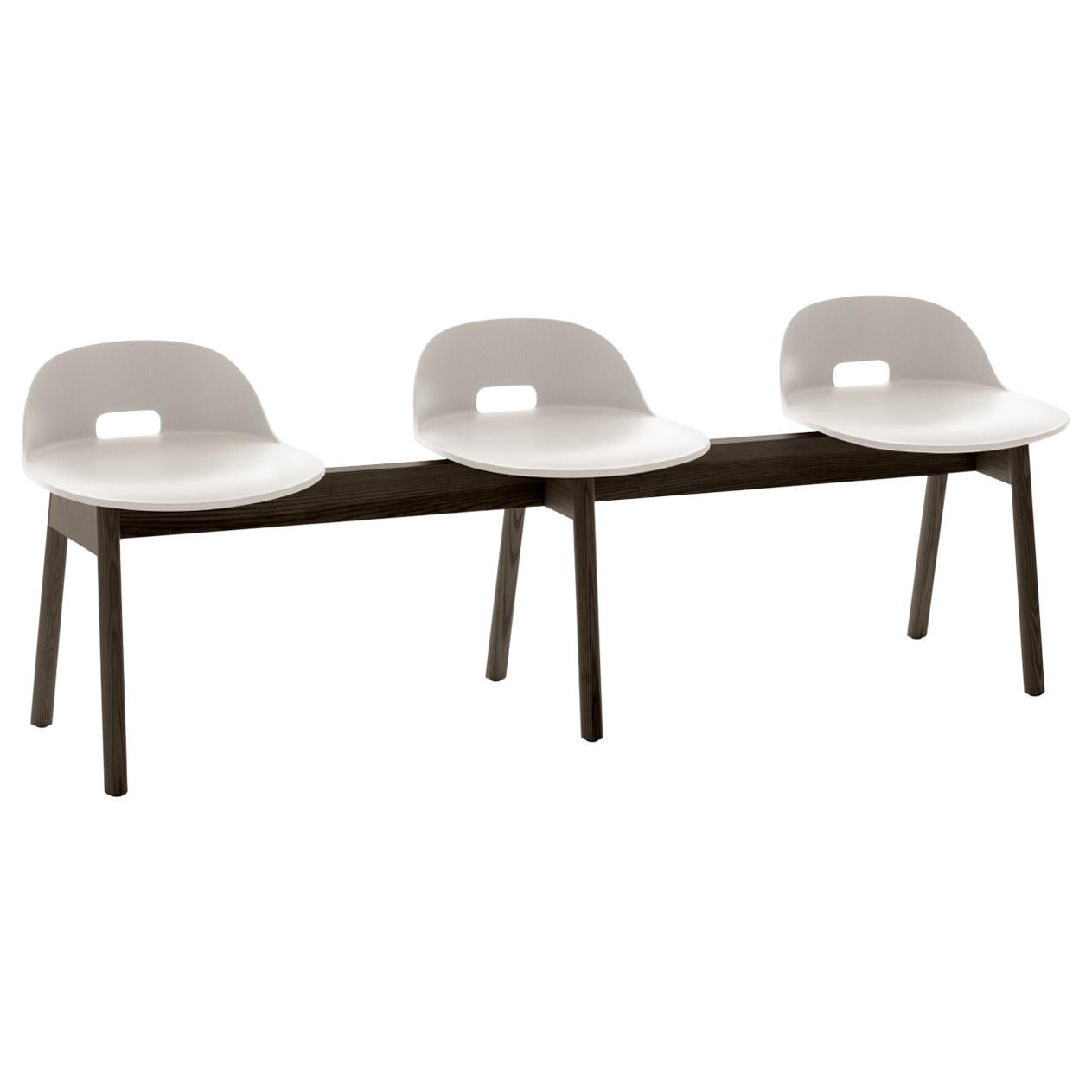 Emeco Alfi 3-Seat Bench in White and Dark Ash with Low Back by Jasper Morrison For Sale