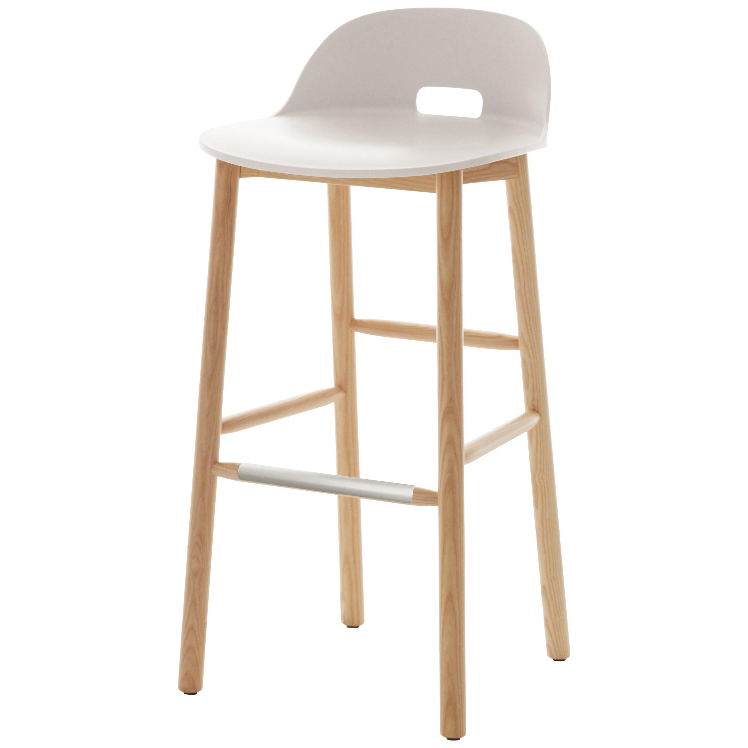 Emeco Alfi Barstool in White and Ash with Low Back by Jasper Morrison For Sale