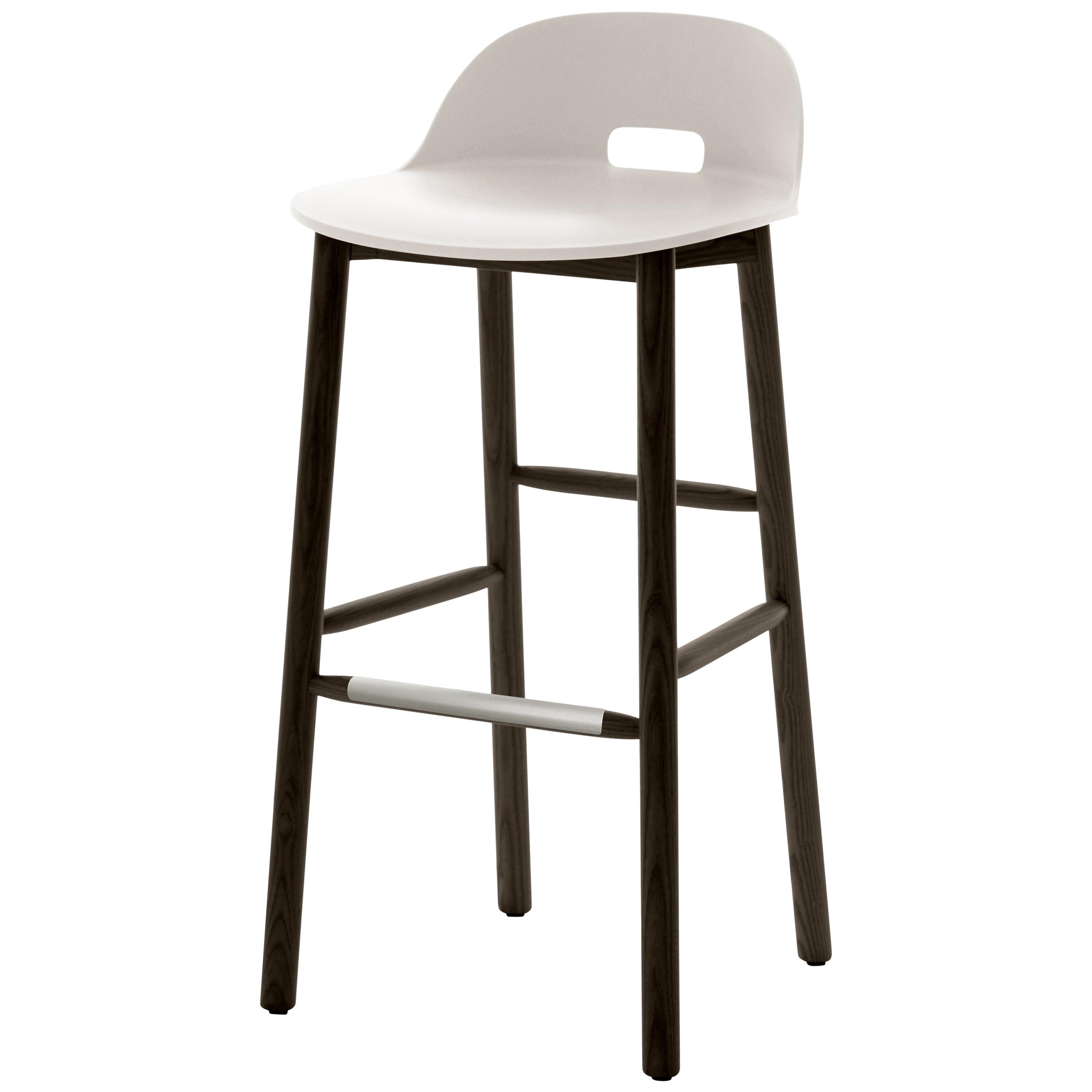 Emeco Alfi Barstool in White and Dark Ash with Low Back by Jasper Morrison For Sale