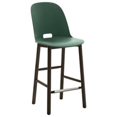 Emeco Alfi Counter Stool in Green & Dark Ash w/ High Back by Jasper Morrison