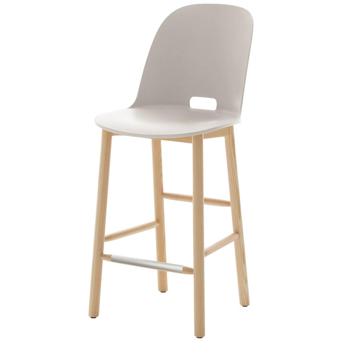 Emeco Alfi Counter Stool in White and Ash with High Back by Jasper Morrison