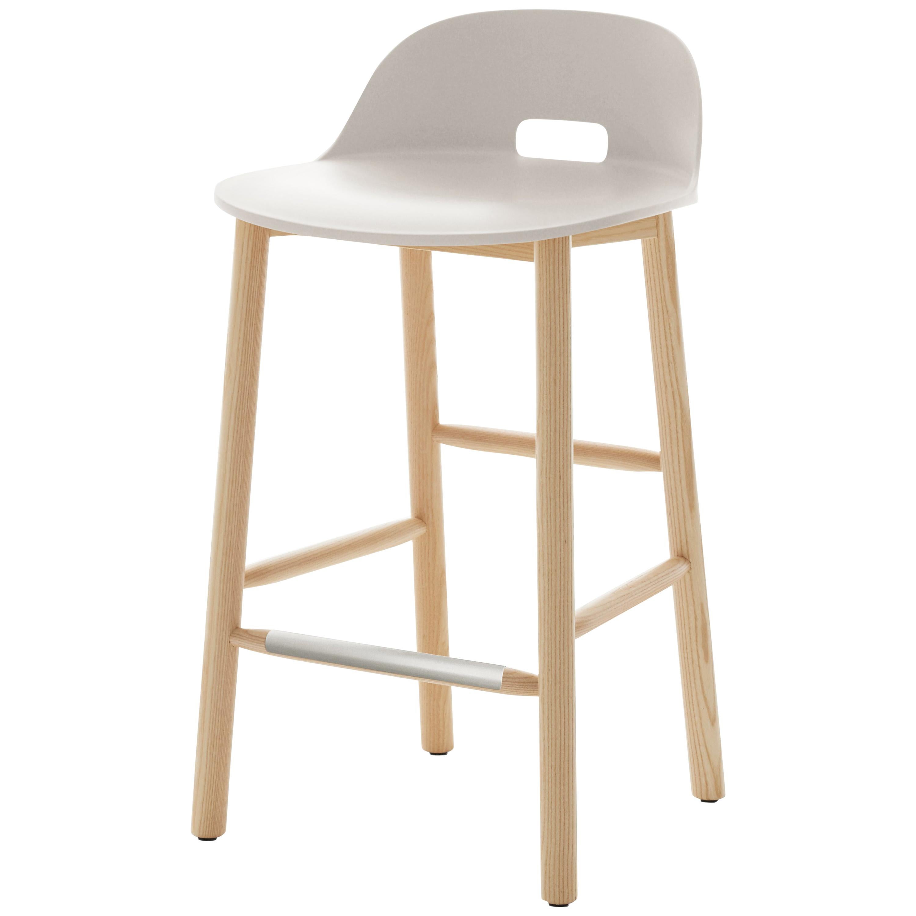 Emeco Alfi Counter Stool in White and Ash with Low Back by Jasper Morrison For Sale