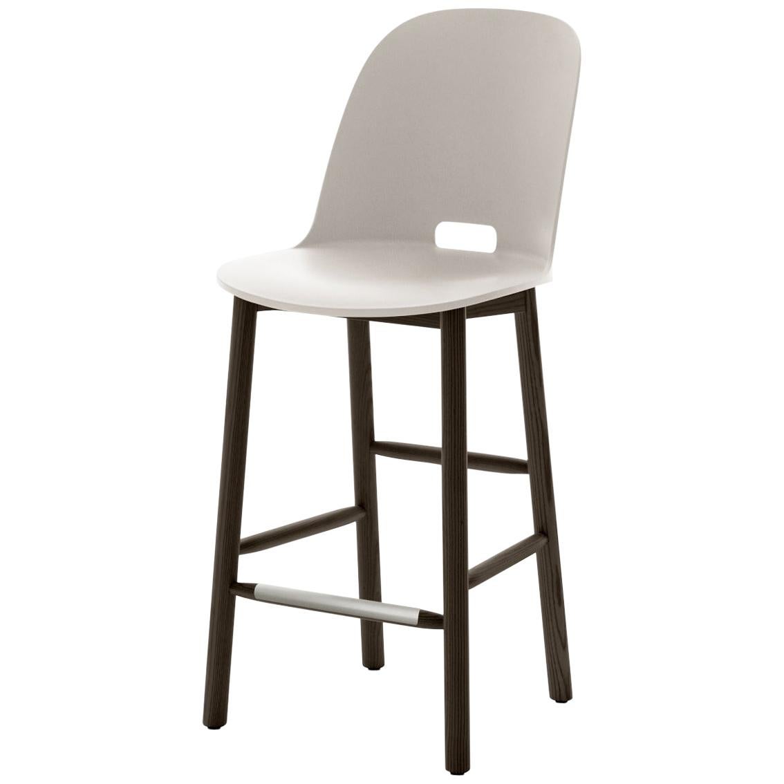 Emeco Alfi Counter Stool in White and Dark Ash w/ High Back by Jasper Morrison For Sale