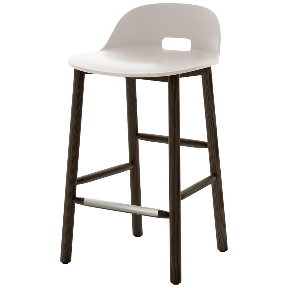 Emeco Alfi Counter Stool in White and Dark Ash with Low Back by Jasper Morrison For Sale