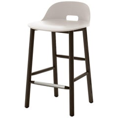 Emeco Alfi Counter Stool in White and Dark Ash with Low Back by Jasper Morrison