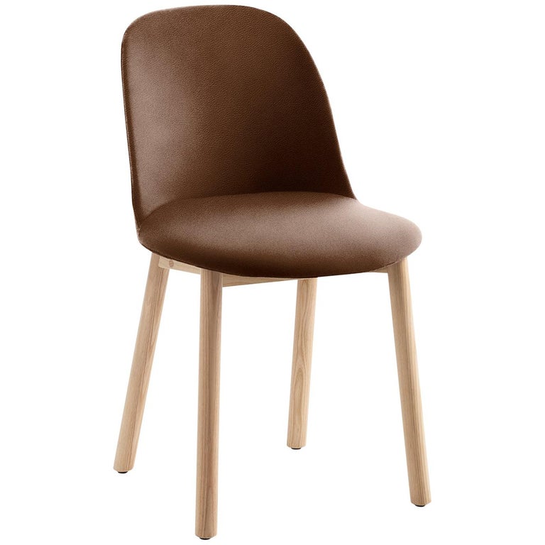Emeco Alfi High Back Brown Leather Chair with Natural Frame by Jasper