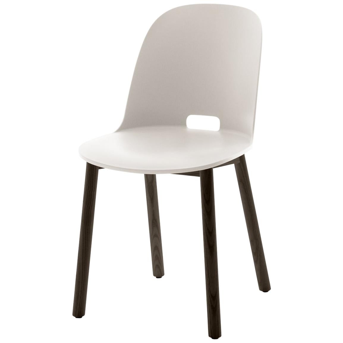Emeco Alfi High Back Chair in White with Dark Ashwood Base by Jasper Morrison For Sale