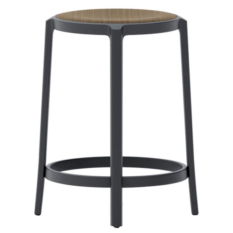 Emeco Black On & On Counter Stool with Walnut Plywood Seat by Barber & Osgerby For Sale