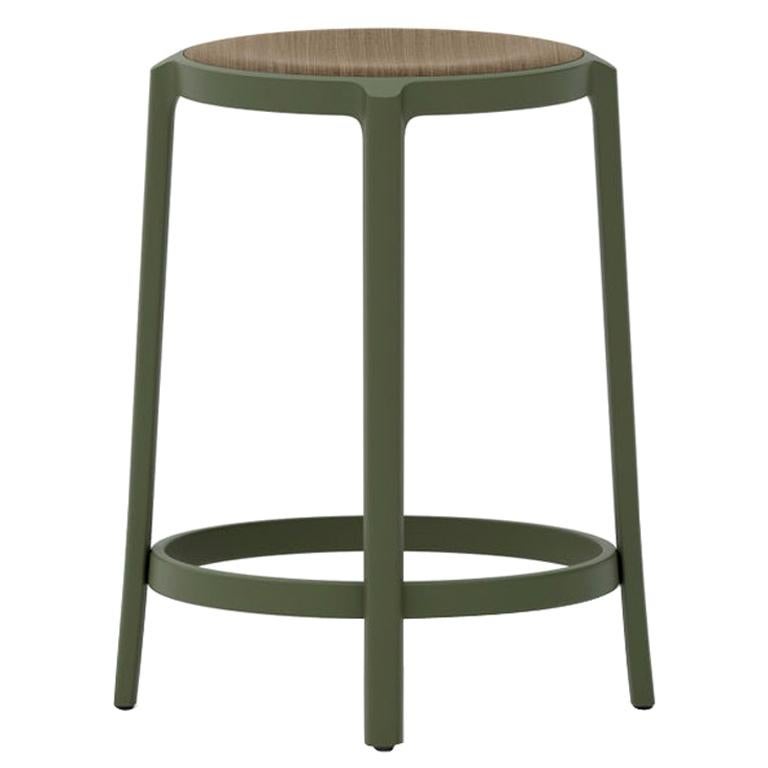 Emeco Green  On & On Counter Stool with Walnut Plywood Seat by Barber & Osgerby For Sale