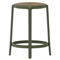 Emeco Green  On & On Counter Stool with Walnut Plywood Seat by Barber & Osgerby