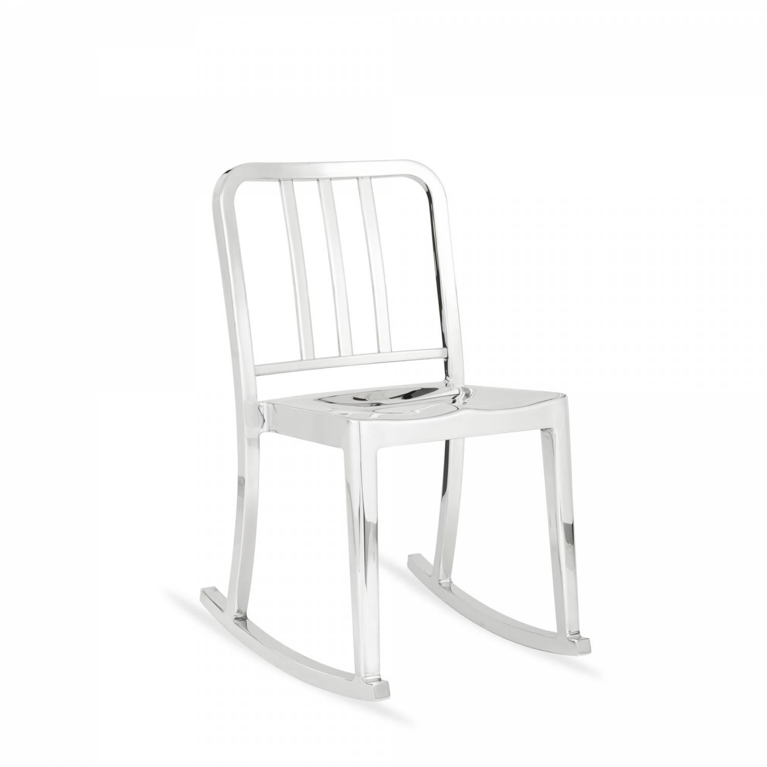 Heritage is a stacking chair designed by Philippe Starck, inspired by the original 1006 Navy.The rocking version was designed for the world famous Bon restaurant in Paris. Intended as a “sit up” chair for working and dining, it’s a symbol of Emeco’s