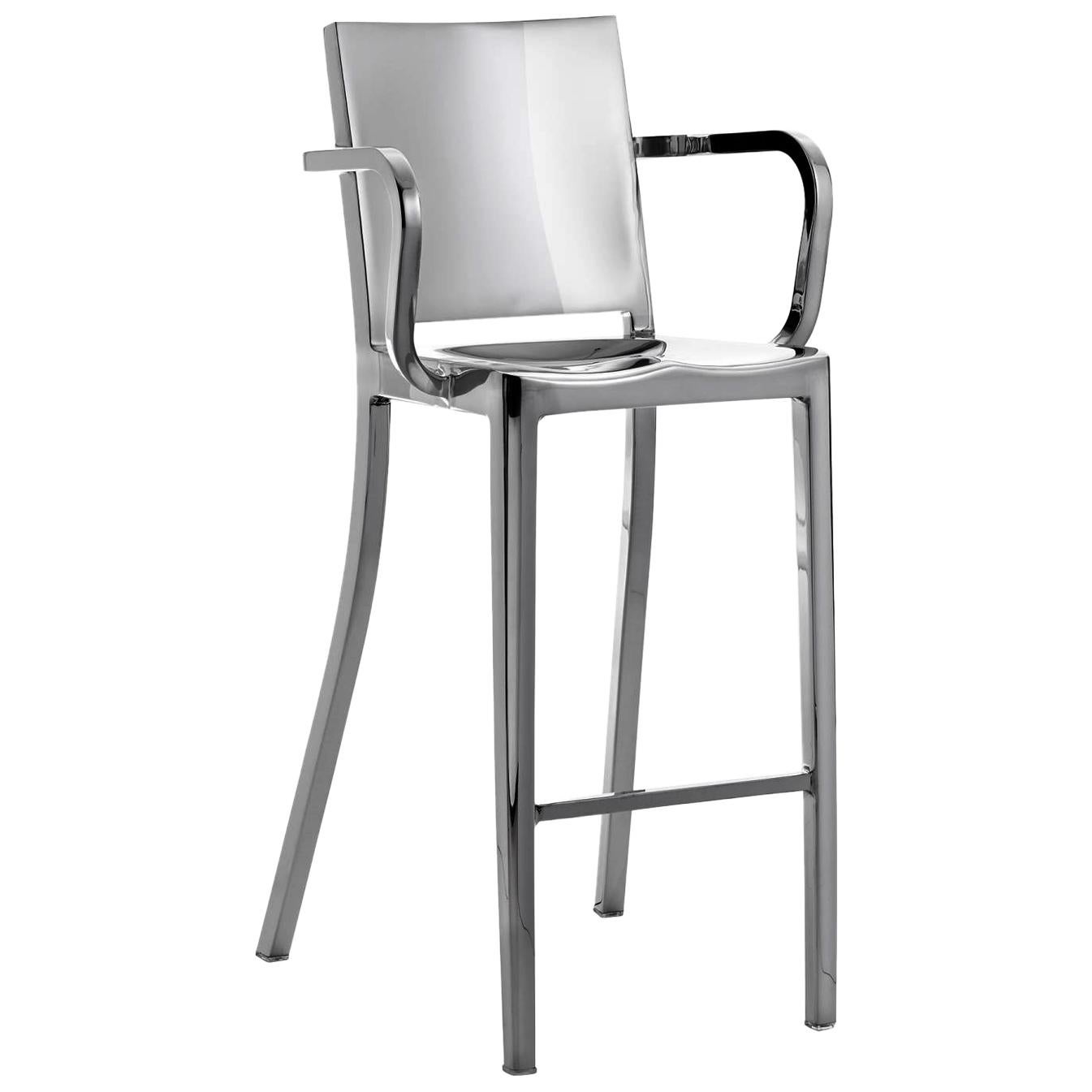 Emeco Hudson Barstool w/ Arms in Polished Aluminum by Philippe Starck