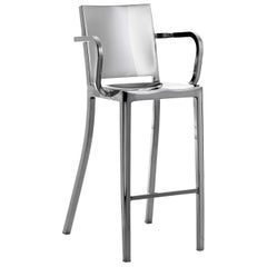 Tabouret de bar Emeco Hudson avec accoudoirs en aluminium poli par Philippe Starck