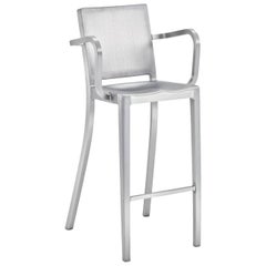 Emeco Hudson Barstool with Arms in Brushed Aluminum by Philippe Starck