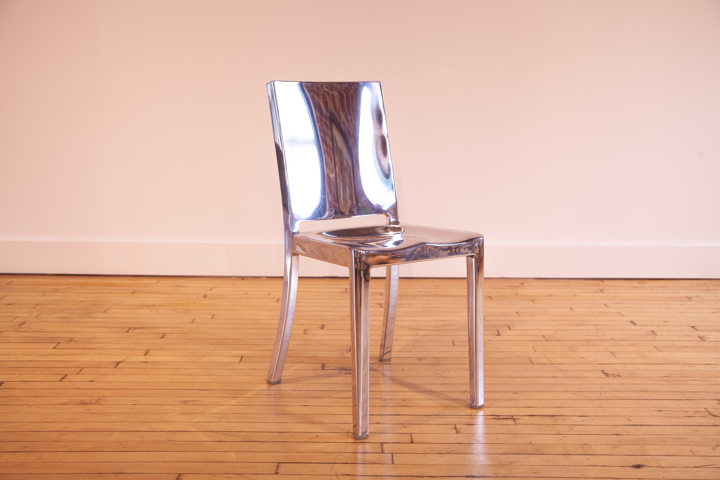 The Hudson Chair, designed for the Hudson Hotel in NYC, was Emeco and Philippe Starck’s first collaboration. When it launched in 2000, it was also Emeco's first new design in 50 years. Starck describes the chair as “washing the details from the Navy