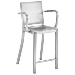 Emeco Hudson Counter Stool with Arms in Polished Aluminum by Philippe Starck