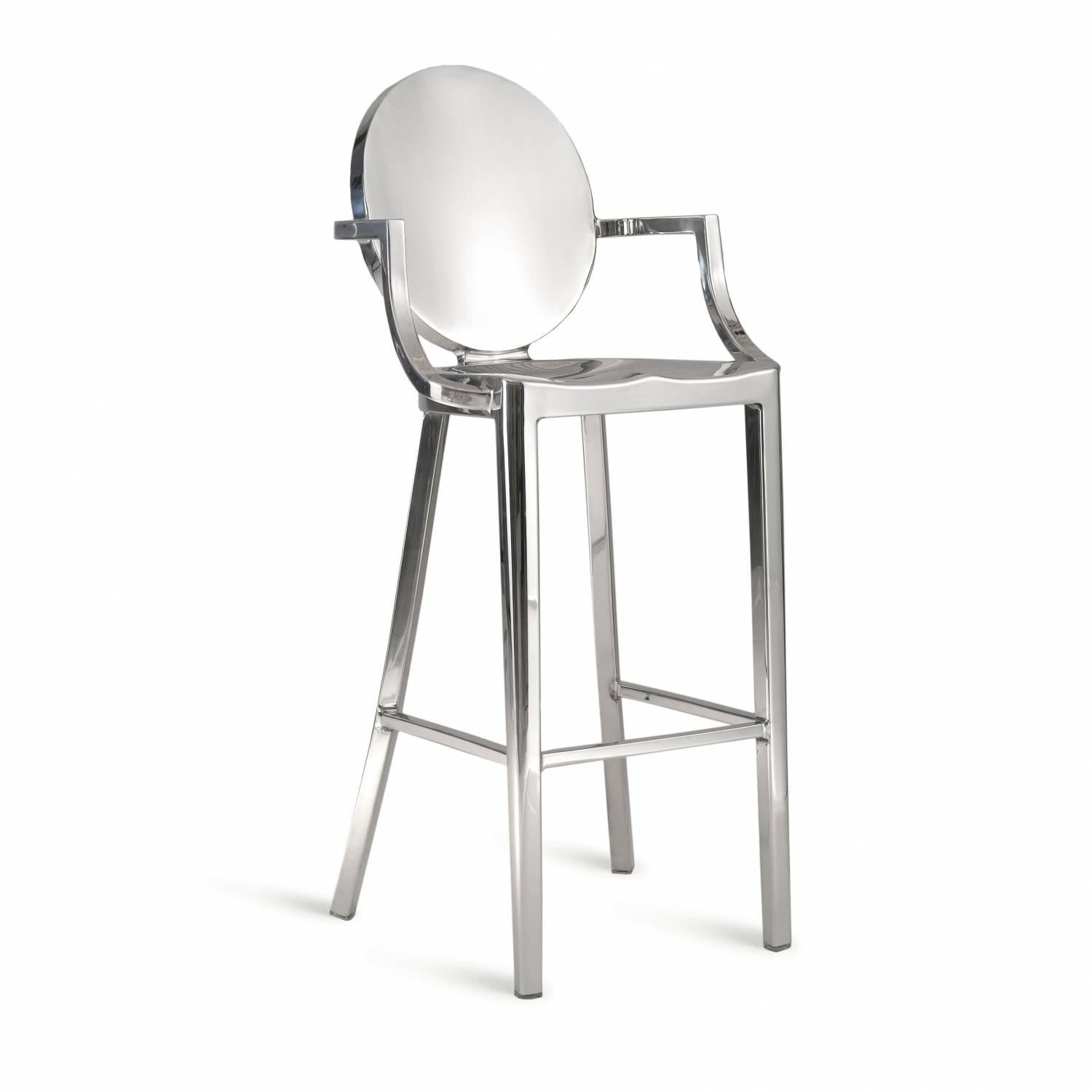 Starck first designed the Kong barstool for the Chinese restaurant Kong in Paris. The one armed stool was intended to make it easy and graceful for the super model clientele to slither in and out of the bar. Kong requires the hand welding of 24