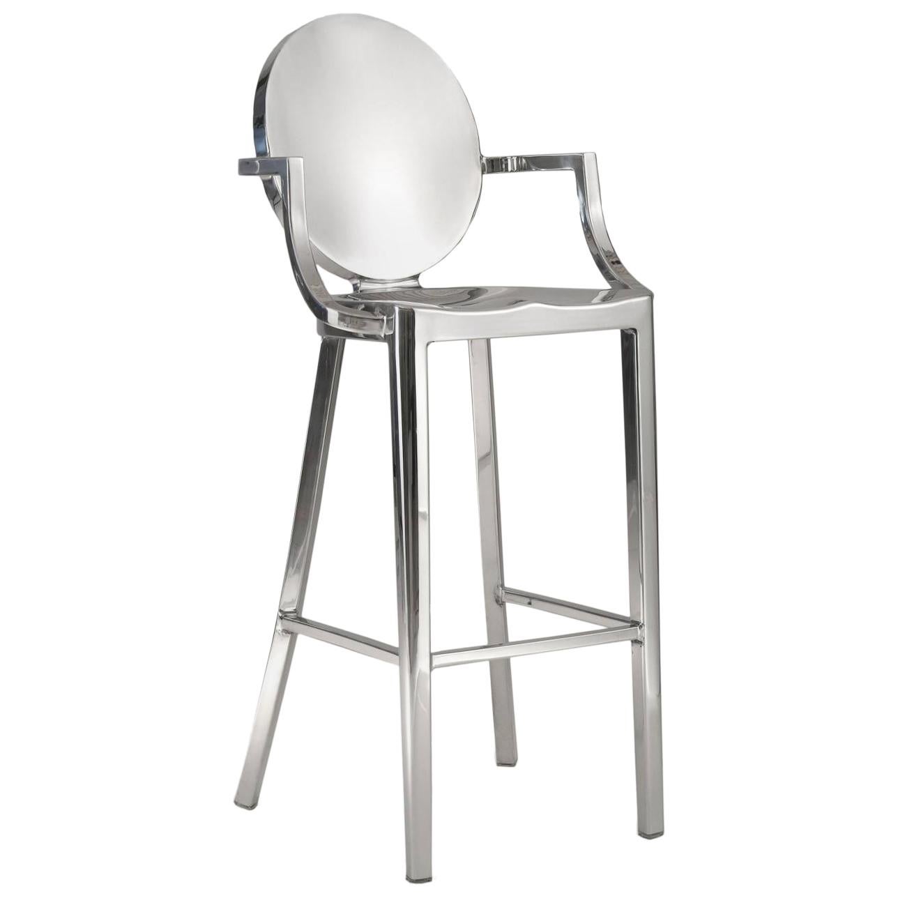 Emeco Kong Barstool w/ Arms in Polished Aluminum by Philippe Starck