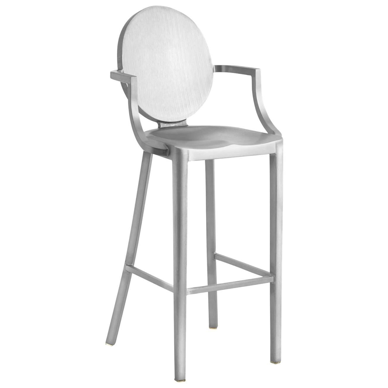 Emeco Kong Barstool with Arms in Brushed Aluminum by Philippe Starck For Sale