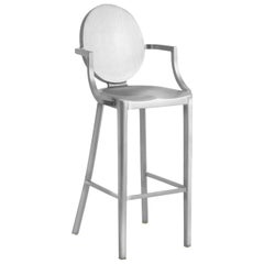 Emeco Kong Barstool with Arms in Brushed Aluminum by Philippe Starck