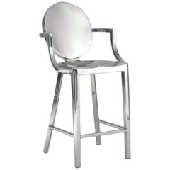 Emeco Kong Counter Stool with Arms in Brushed Aluminum by Philippe Starck