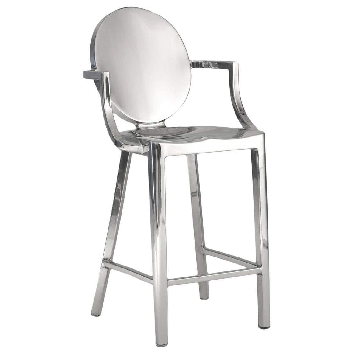 Emeco Kong Counter Stool with Arms in Polished Aluminum by Philippe Starck