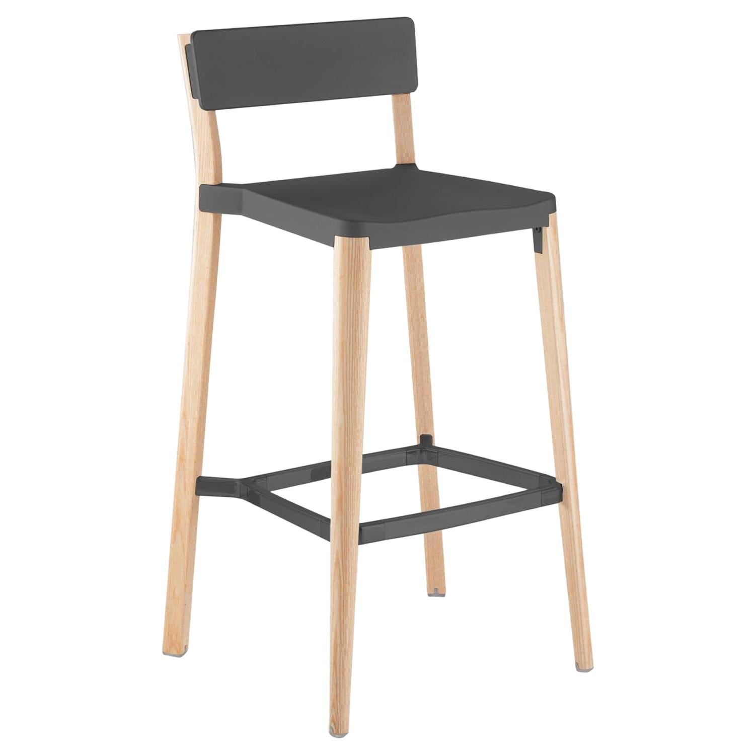 Emeco Lancaster Barstool in Dark Gray Aluminum and Ash by Michael Young For Sale