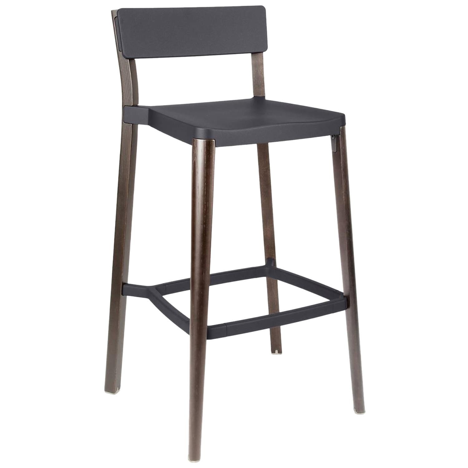 Emeco Lancaster Barstool in Dark Gray Aluminum and Dark Ash by Michael Young