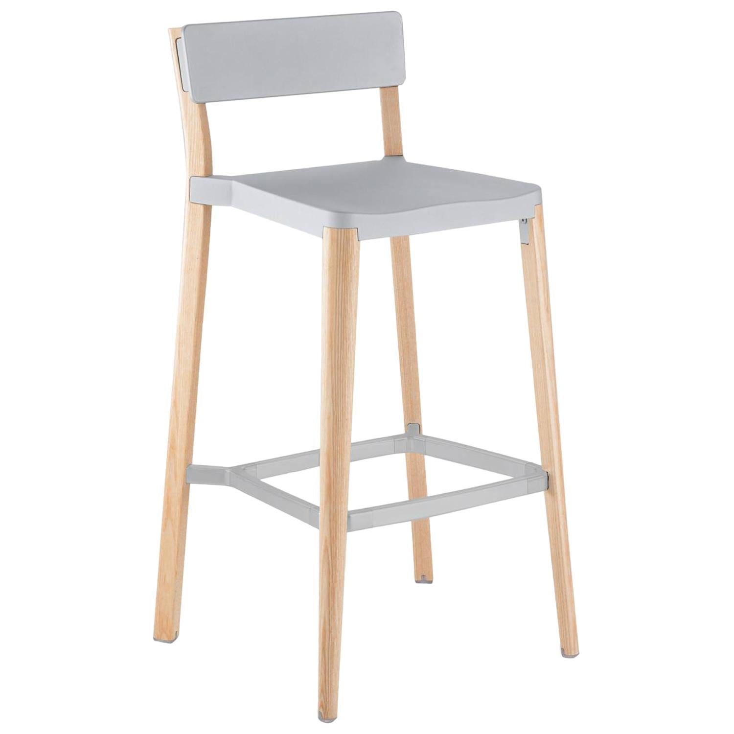 Emeco Lancaster Barstool in Light Gray Aluminum and Ash by Michael Young For Sale