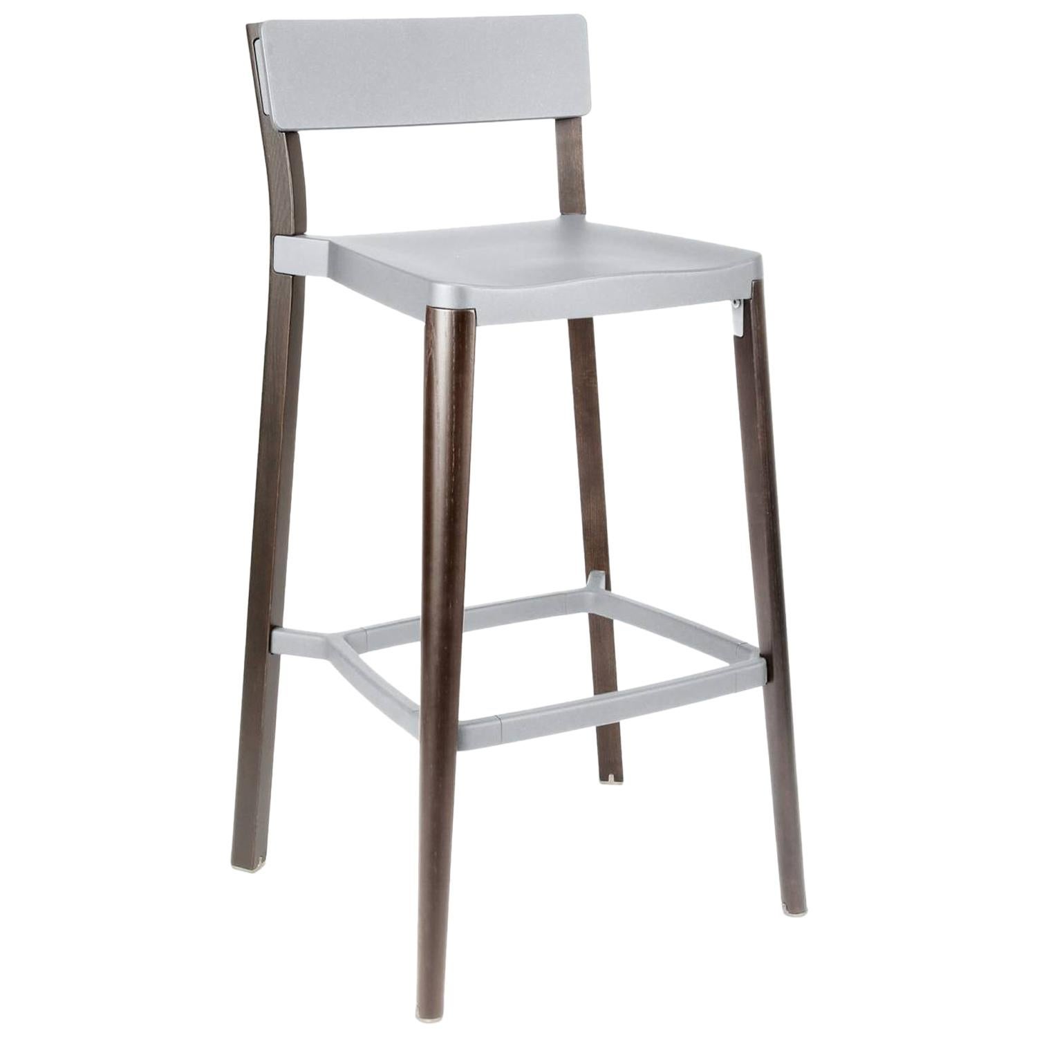 Emeco Lancaster Barstool in Light Gray Aluminum and Dark Ash by Michael Young For Sale