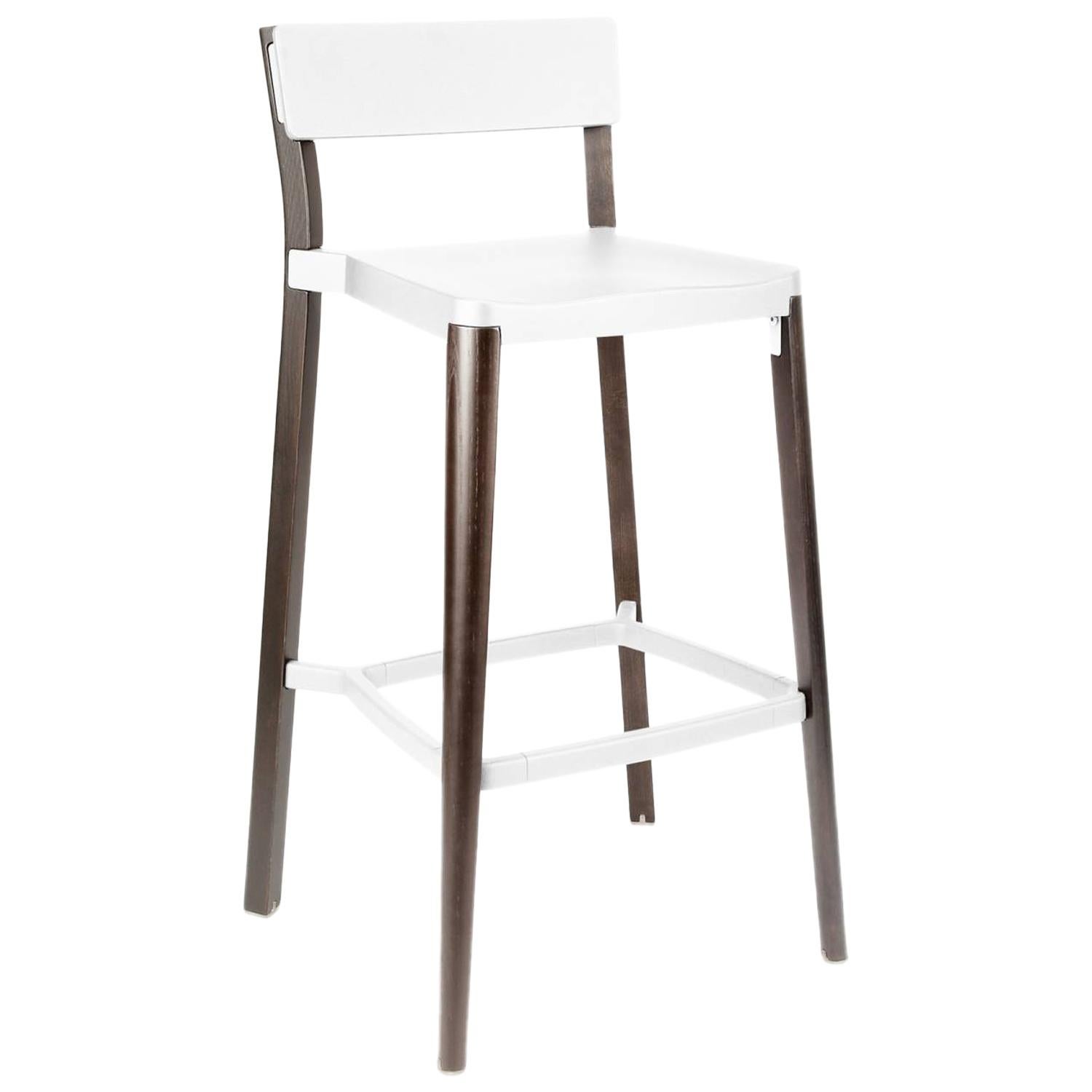 Emeco Lancaster Barstool in White Aluminum & Dark Ash by Michael Young 