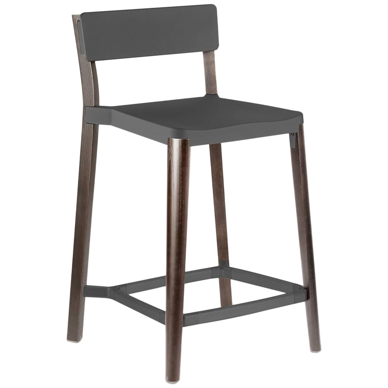 Emeco Lancaster Counter Stool in Dark Aluminum and Dark Ash by Michael Young
