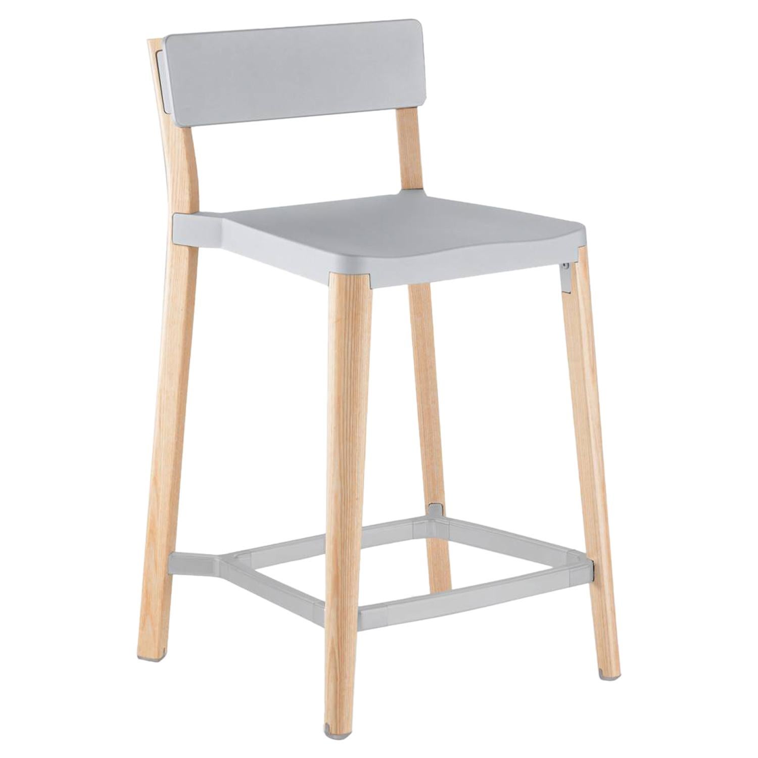 Emeco Lancaster Counter Stool in Light Aluminum and Ash by Michael Young For Sale