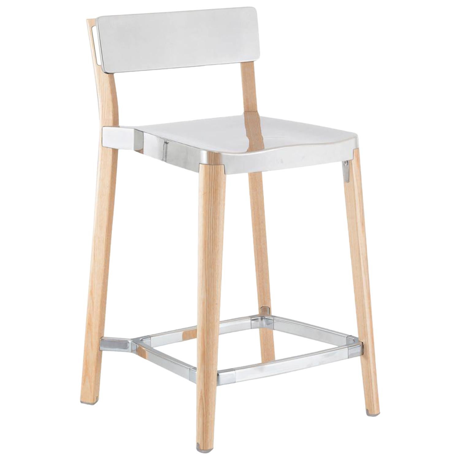 Emeco Lancaster Counter Stool in Polished Aluminum and Ash by Michael Young