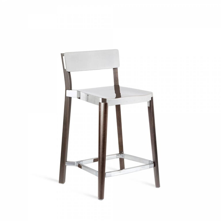 Emeco Lancaster Counter Stool in Polished Aluminum and Dark Ash by