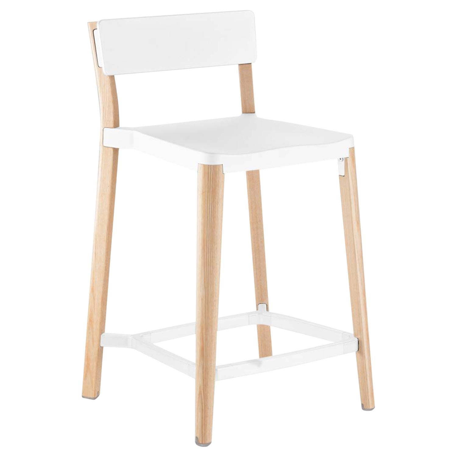 Emeco Lancaster Counter Stool in White Aluminum & Ash by Michael Young 