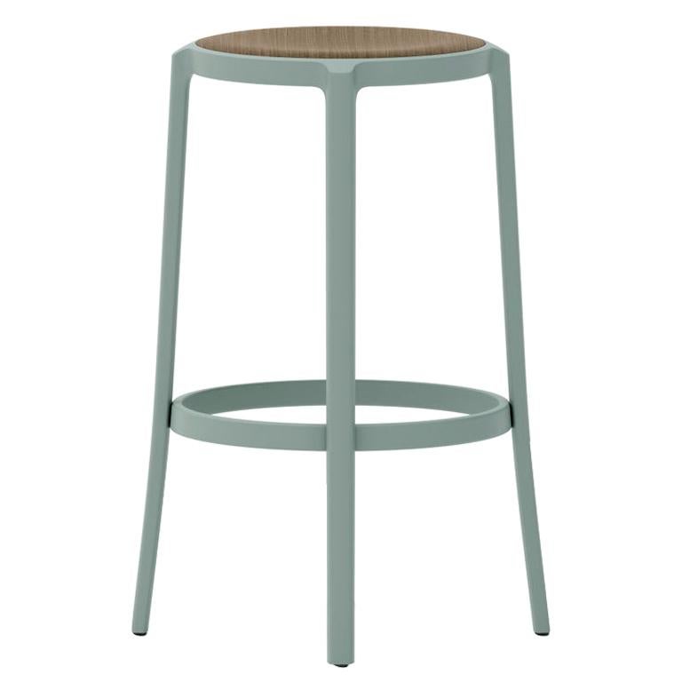 Emeco Light Blue On & On Barstool with Walnut Plywood Seat by Barber & Osgerby
