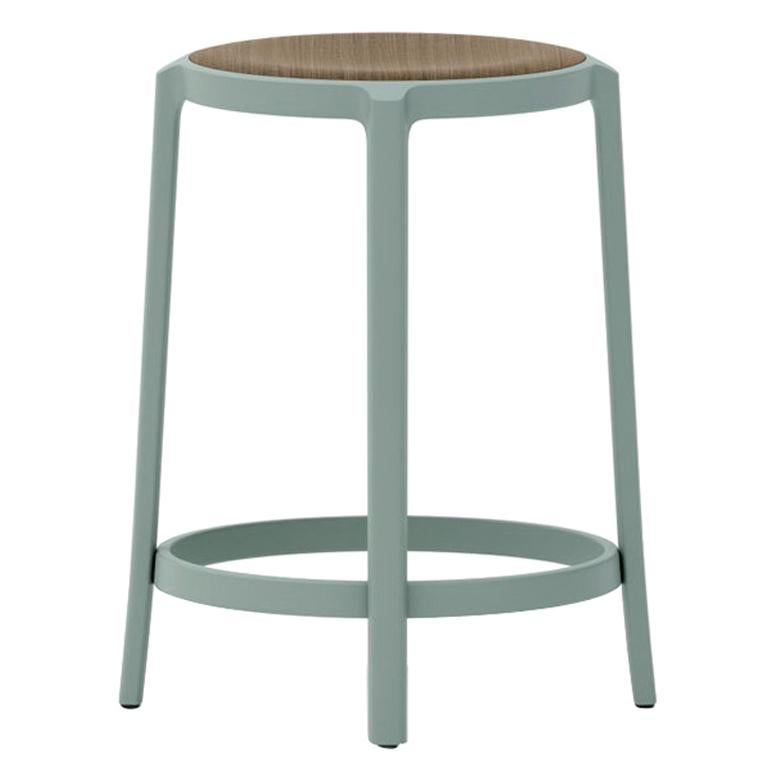 Emeco Light Blue On & On Counter Stool with Walnut Plywood by Barber & Osgerby