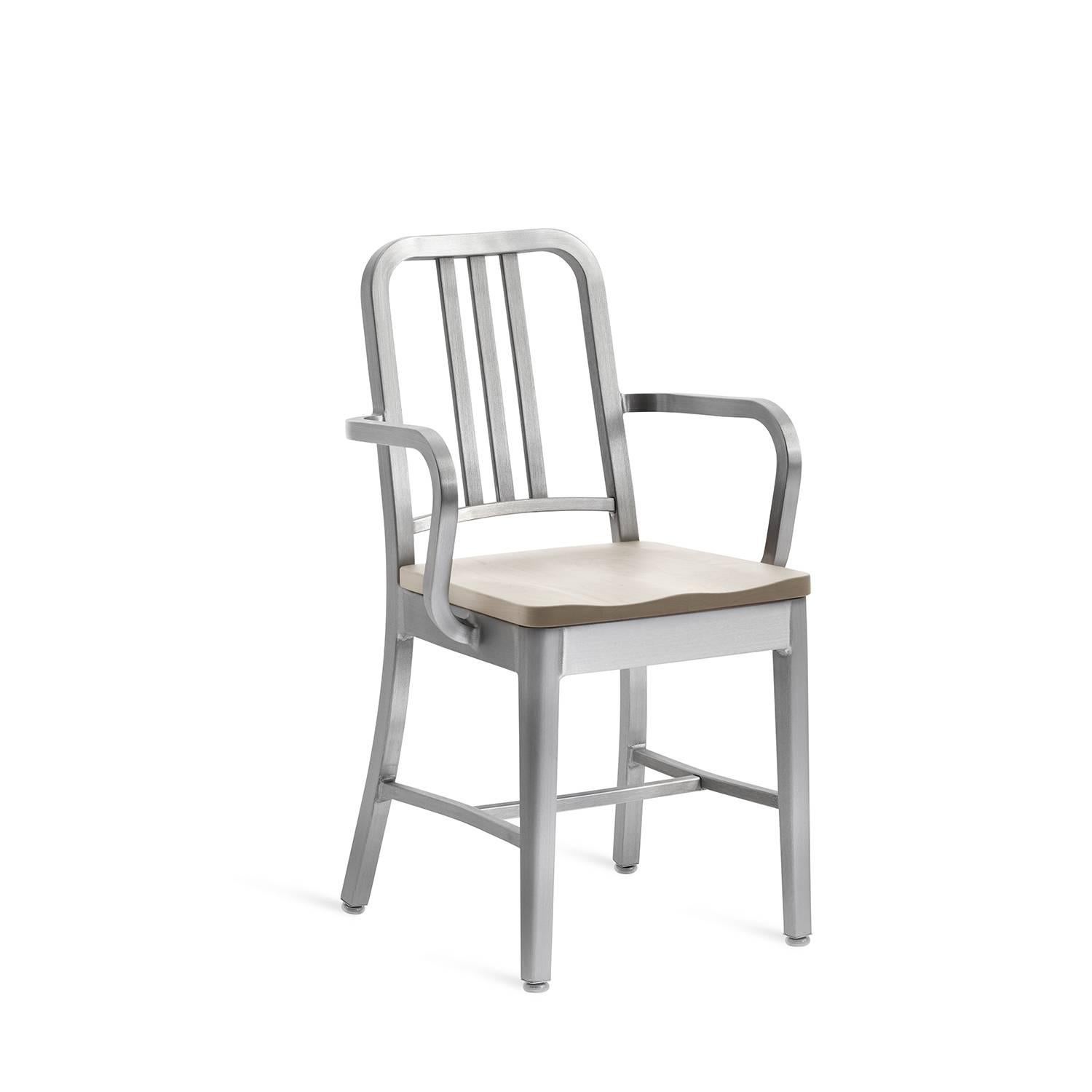 First built for use on submarines in 1944, the navy chair has been in continuous production ever since. With the famous 77 step Process, our craftsmen take soft, recycled aluminum, hand form and weld it- then temper it for strength. Finally, the